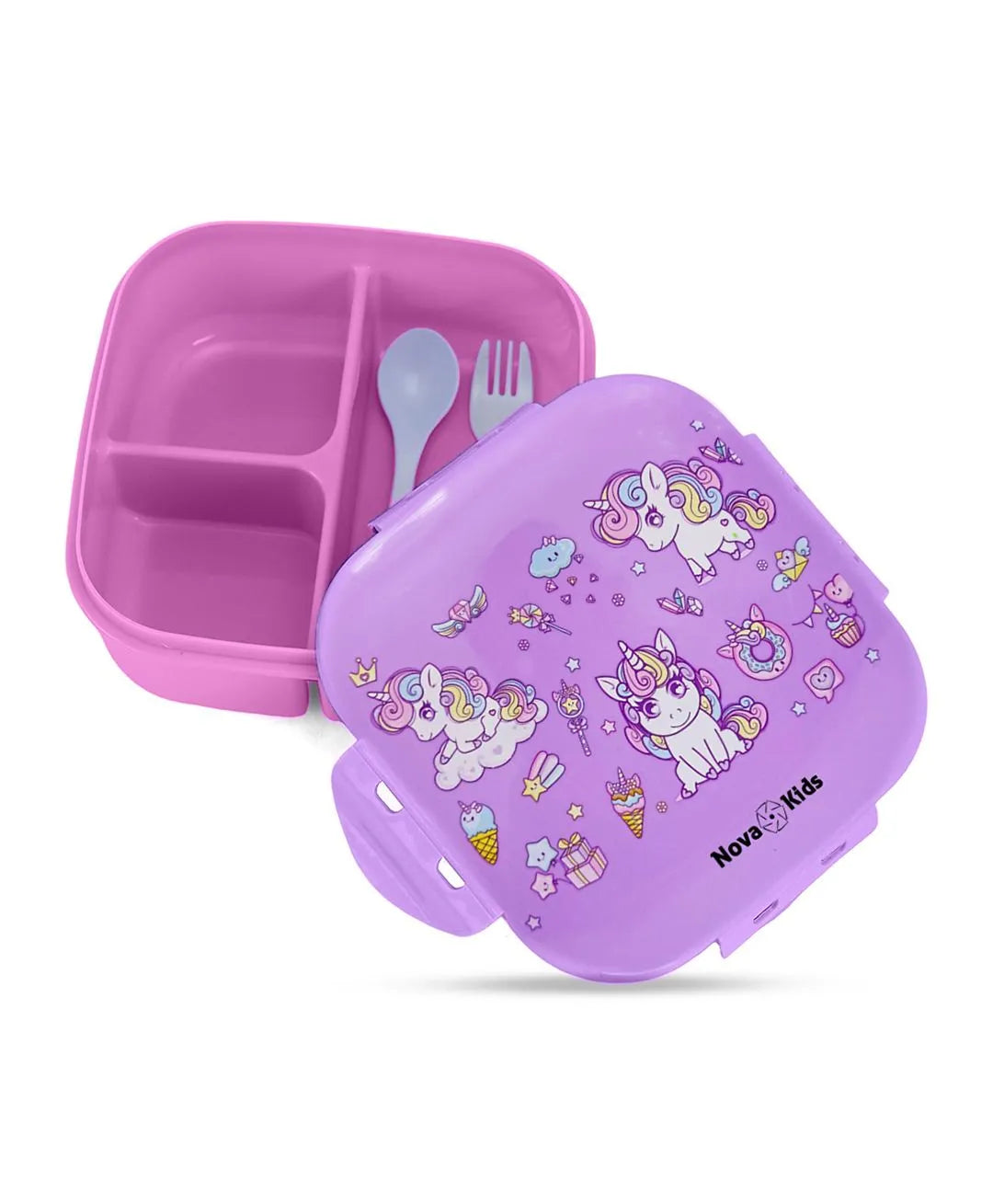 Nova Unicorn Purple Bento Lunch Box – 1000ml, Leakproof with Cutlery for Kids