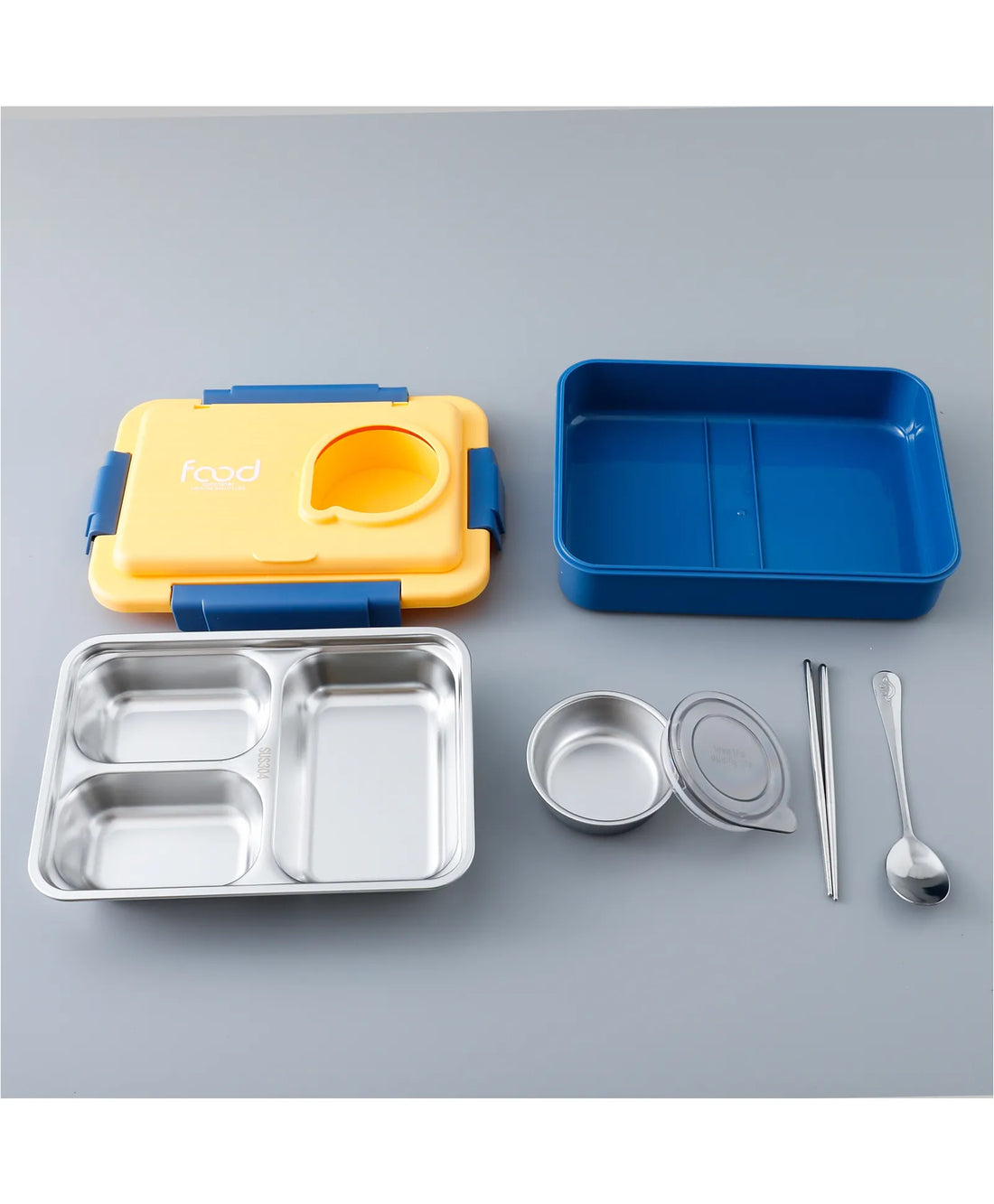 Kids Insulated Lunch Box Yellow/Blue – Leakproof, BPA-Free, Multi-Compartment with Spoon & Chopsticks