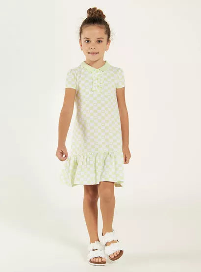 Juniors Checked Polo Dress with Ruffles and Flounce Hem (3-4 yrs)