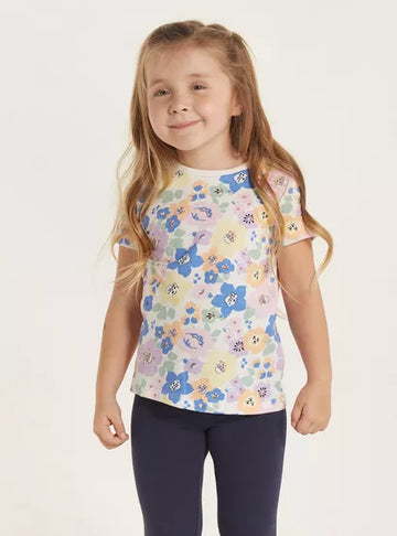 Juniors All-Over Floral Print T-shirt with Crew Neck (5-6 yrs)