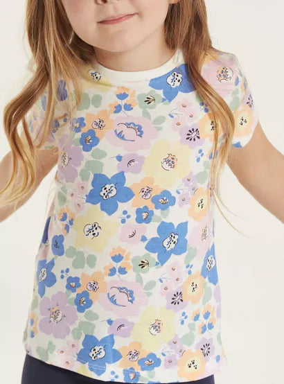 Juniors All-Over Floral Print T-shirt with Crew Neck (5-6 yrs)