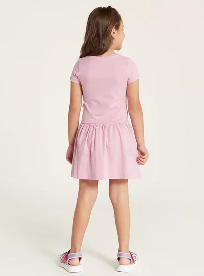 Juniors Unicorn Print Dress with Round Neck (3-4 yrs)