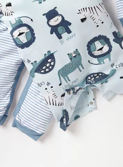 Juniors Printed Sleepsuit with Snap Button Closure - Set of 2 (0-3 months)