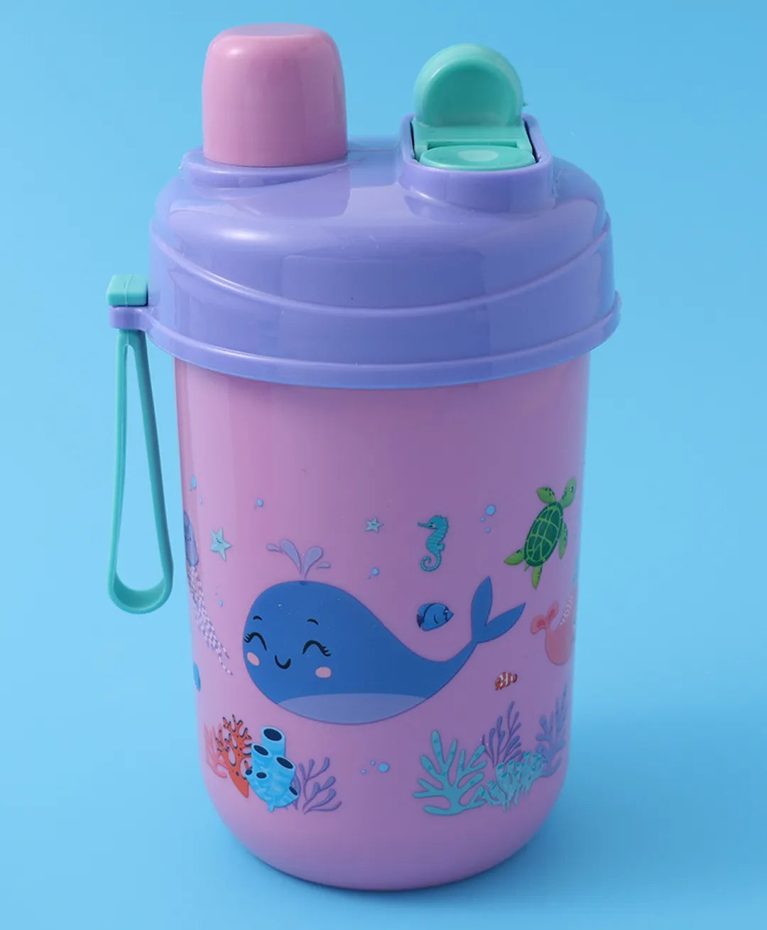 Purple & Pink Sea Themed Lunch Box – With Bottle, Utensils, Removable Tray, Dual Lid, Carry Strap