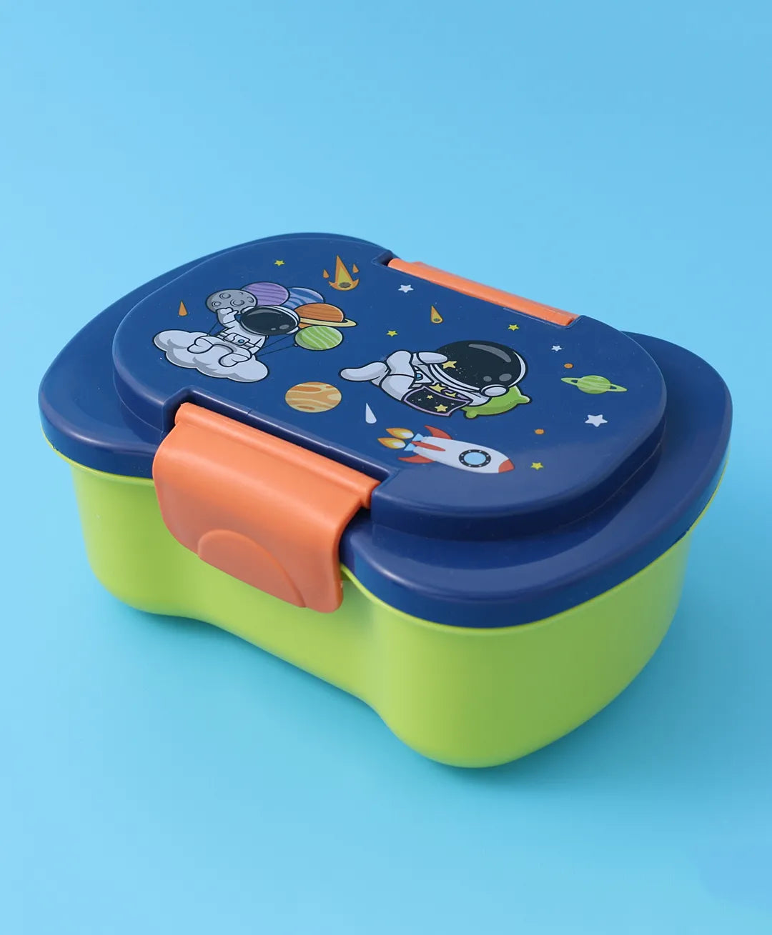 Space Theme Lunch Box Set – Blue & Green, With Bottle, Utensils, 2 Compartments, Carry Strap