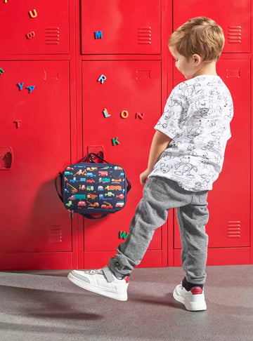 Vehicle Print Lunch Bag with Adjustable Strap and Zip Closure (7.5 Inches)