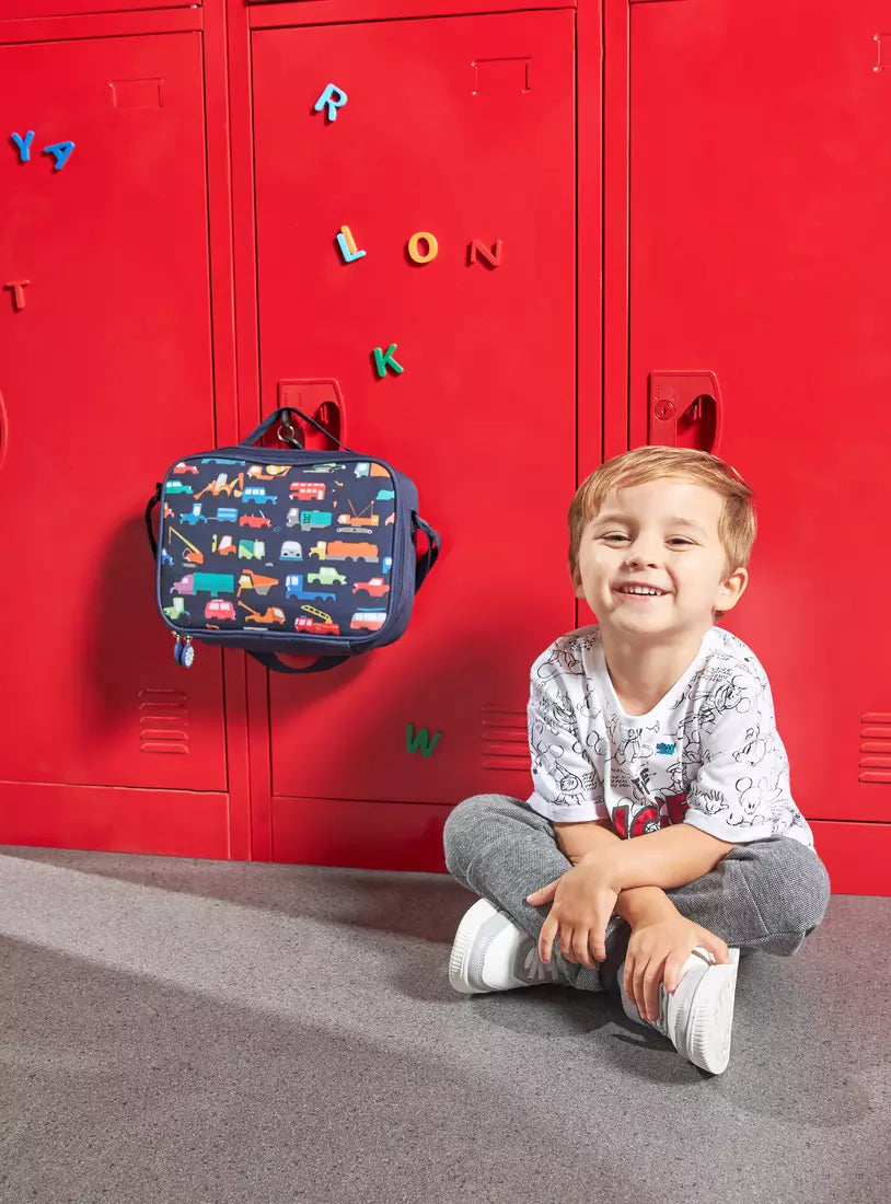 Vehicle Print Lunch Bag with Adjustable Strap and Zip Closure (7.5 Inches)