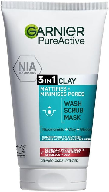 Garnier Pure Active 3in1 Clay Mask-Wash-Scrub (150ml)
