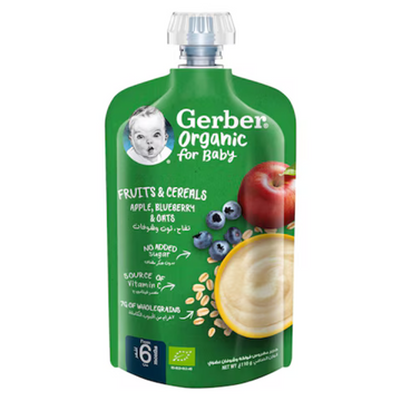 Gerber Organic For Baby Fruits And Cereals Apple Blueberry And Oats 110g
