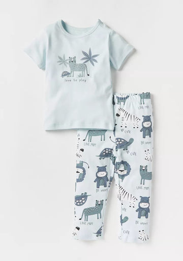 Juniors Shirt and trouser Set - Animal (Blue) 3 YR