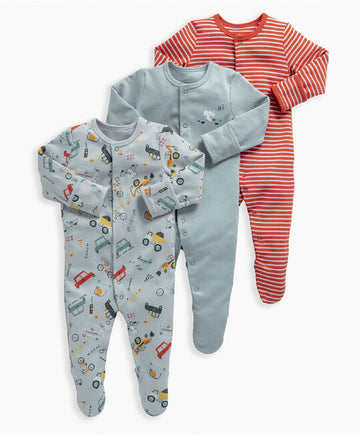 Mamas & Papas Pack of 3 Sleep Suits - Transport 6-9 M