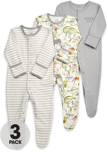 Mamas & Papas Pack of 3 Sleep Suits - Safari party 3-6 M