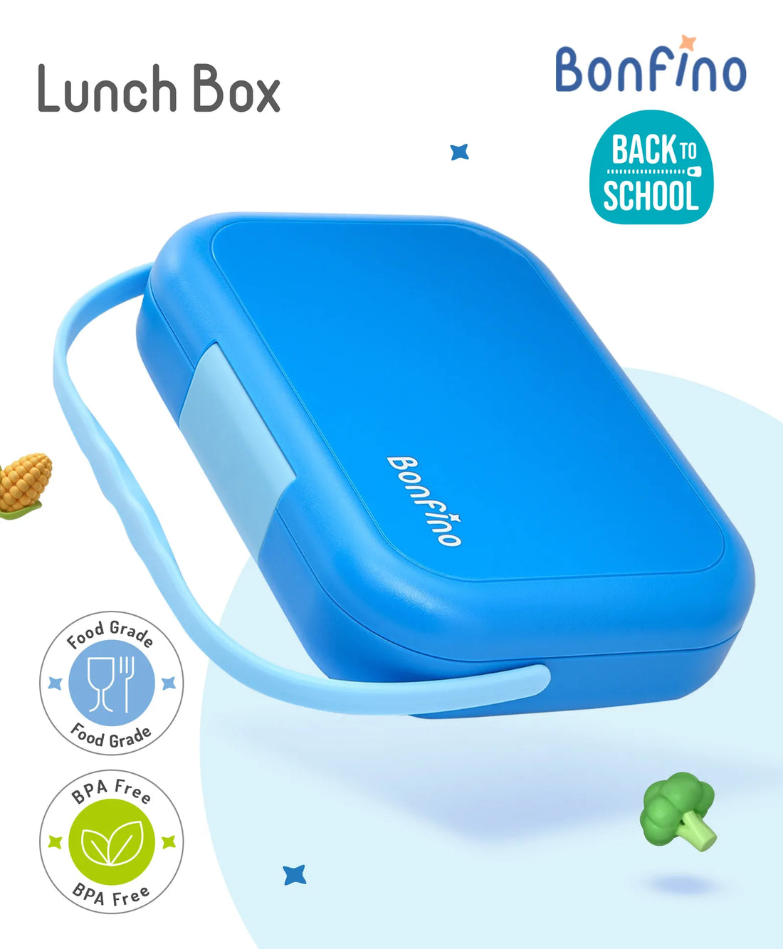 Bonfino Blue Bento Lunch Box – BPA-Free, Leak-Resistant, Microwave & Dishwasher Safe, 765ml