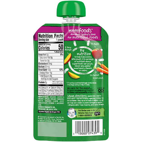 Gerber Organic Pouch Carrot Apple Mango 99g