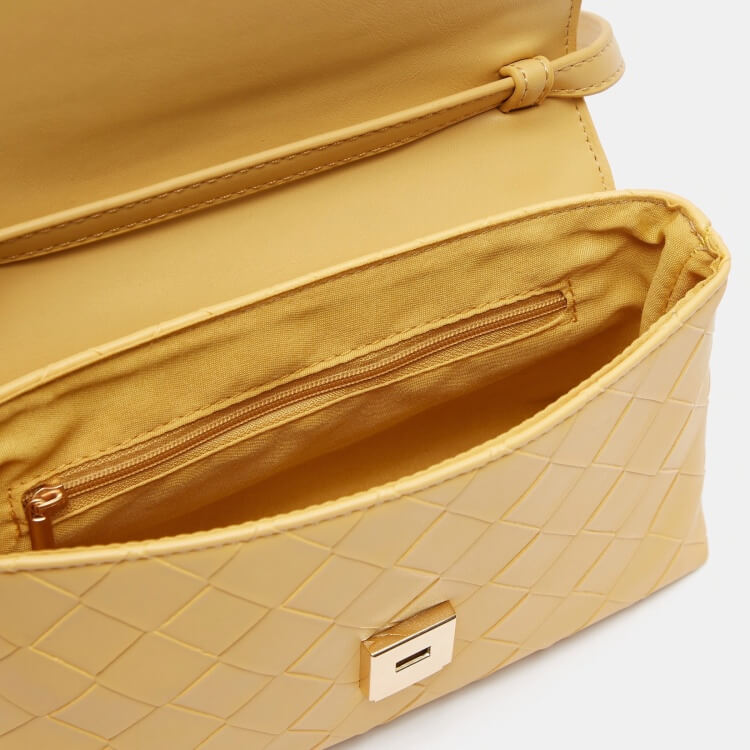Shoexpress Woven Satchel Bag with Shoulder Strap Mustard