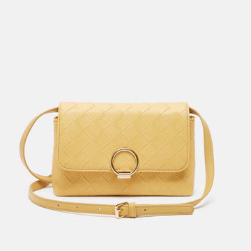 Shoexpress Woven Satchel Bag with Shoulder Strap Mustard