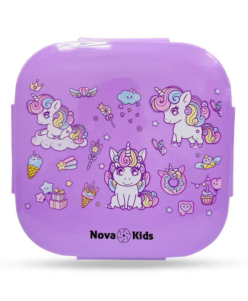 Nova Unicorn Purple Bento Lunch Box - 1000ml, Leakproof with Cutlery for Kids