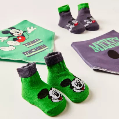 Disney Mickey Mouse Print 4-Piece Bib and Booties Set