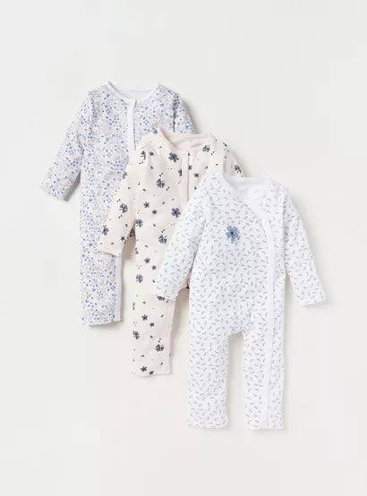 Juniors Floral Print Sleepsuit with Snap Button Closure - Set of 3 (9- 12 Months)