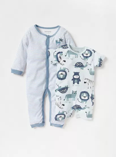 Juniors Printed Sleepsuit with Snap Button Closure - Set of 2 (0-3 months)