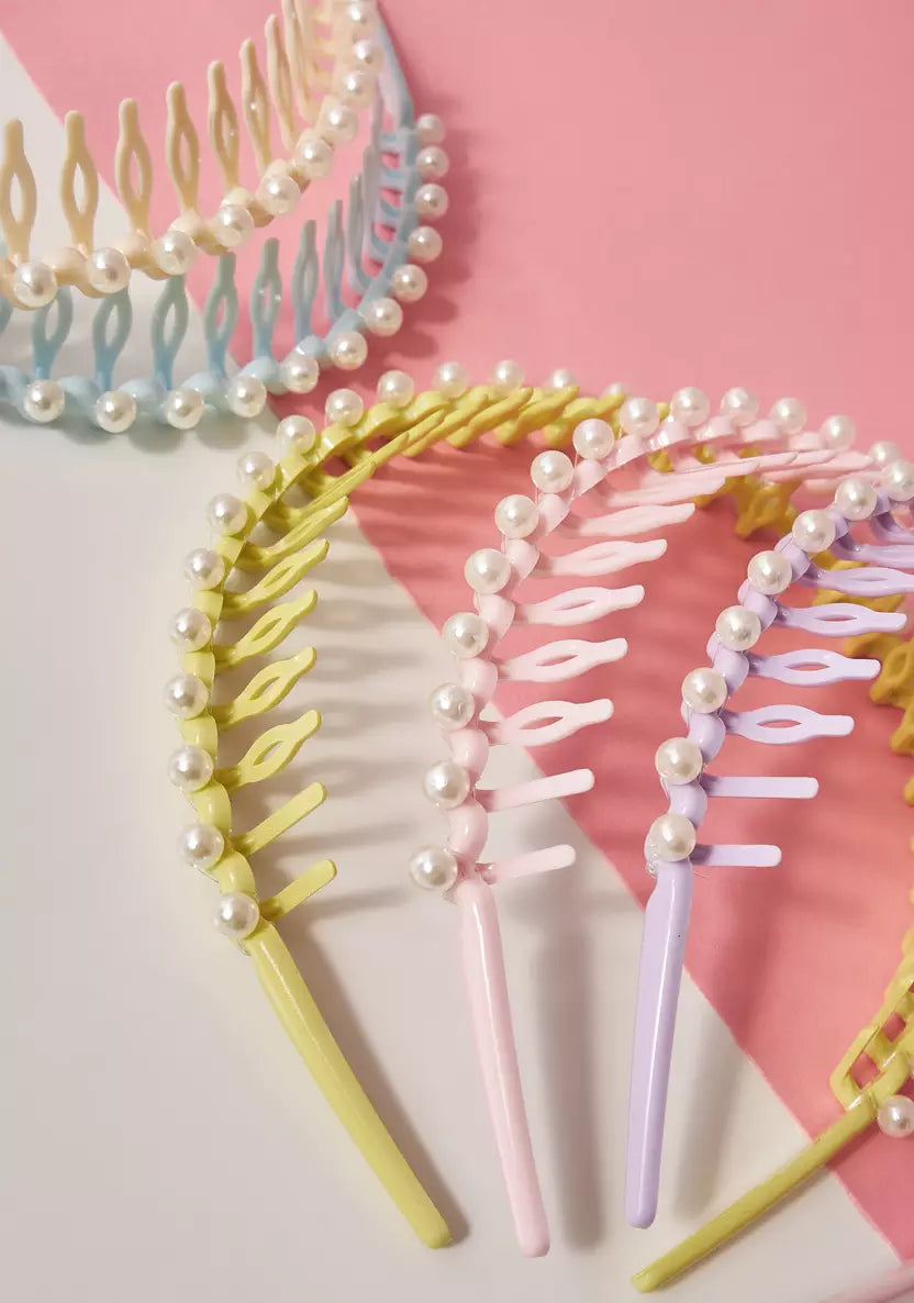 Pack of 5 - Pearl Embellished Comb Hairband