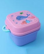 Purple & Pink Sea Themed Lunch Box - With Bottle, Utensils, Removable Tray, Dual Lid, Carry Strap