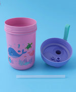 Purple & Pink Sea Themed Lunch Box - With Bottle, Utensils, Removable Tray, Dual Lid, Carry Strap