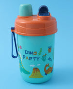 Dino Party Lunch Box Set - Blue & Orange, With Bottle, Utensils, 2 Compartments, Carry Strap
