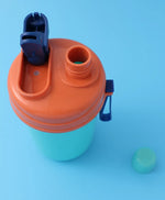 Dino Party Lunch Box Set - Blue & Orange, With Bottle, Utensils, 2 Compartments, Carry Strap