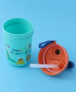 Dino Party Lunch Box Set - Blue & Orange, With Bottle, Utensils, 2 Compartments, Carry Strap