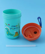 Dino Party Lunch Box Set - Blue & Orange, With Bottle, Utensils, 2 Compartments, Carry Strap