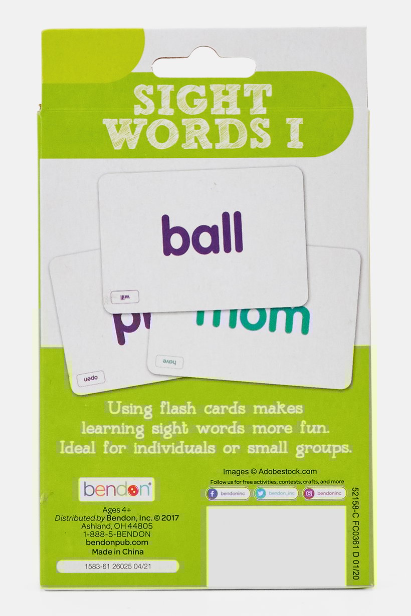 Bendon 36 Pcs Sight Words I Learning Flash Card, Yellow/White
