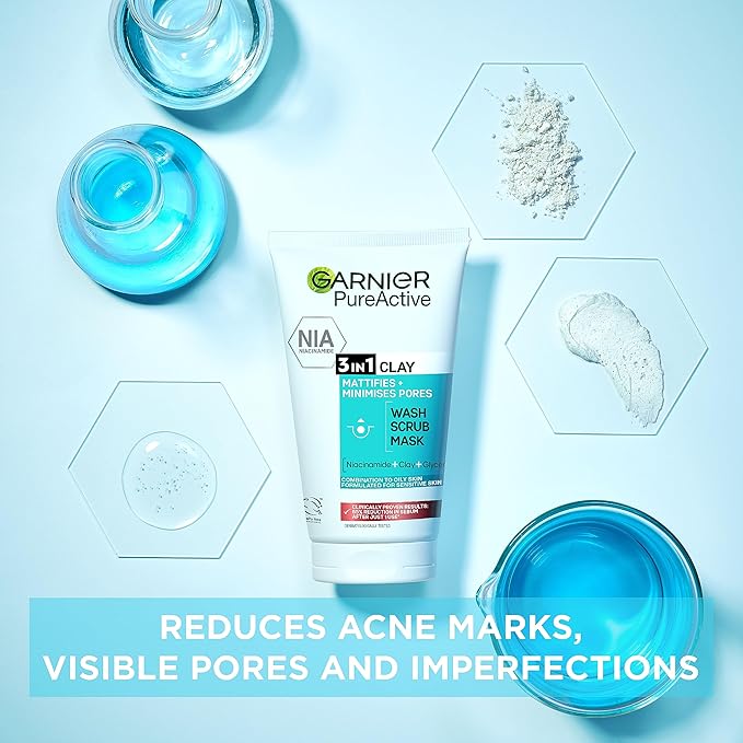 Garnier Pure Active 3in1 Clay Mask-Wash-Scrub (150ml)