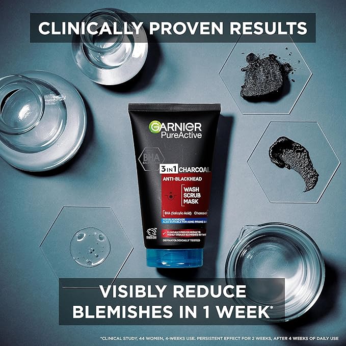 Garnier Pure Skin Intensive Charcoal 3in1 face-wash-gel (150ml)
