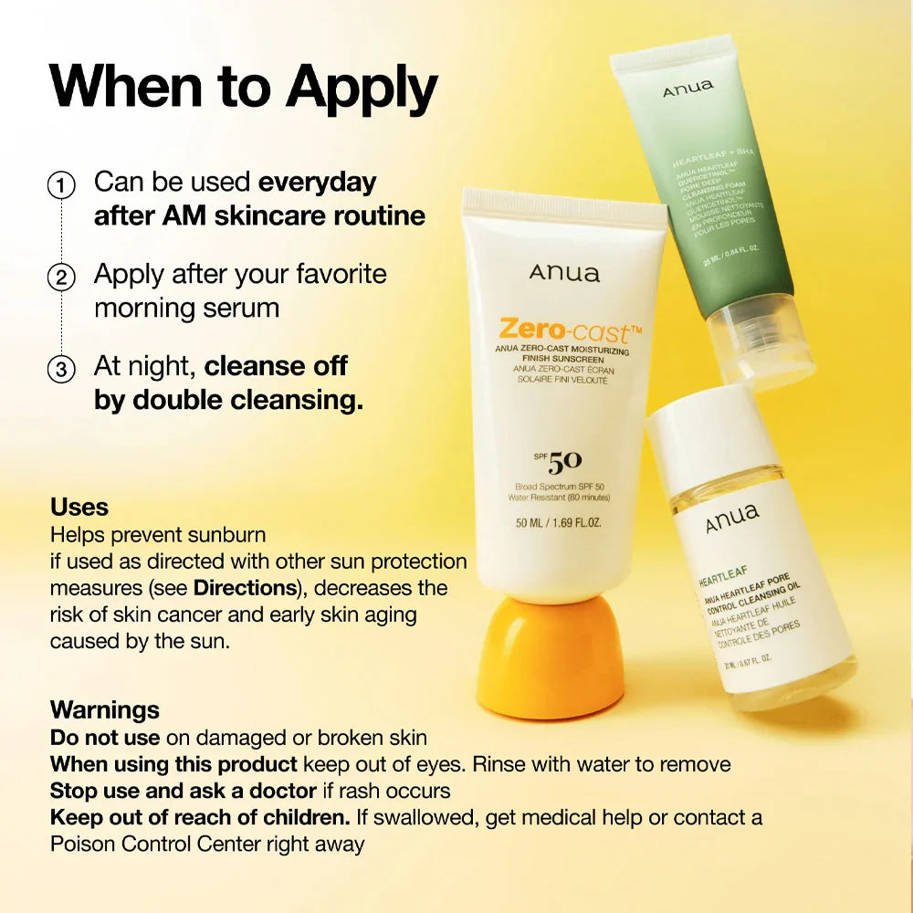 Anua  - Zero Cast Moisturizing Finish Sunscreen Spf 50 -  50ml