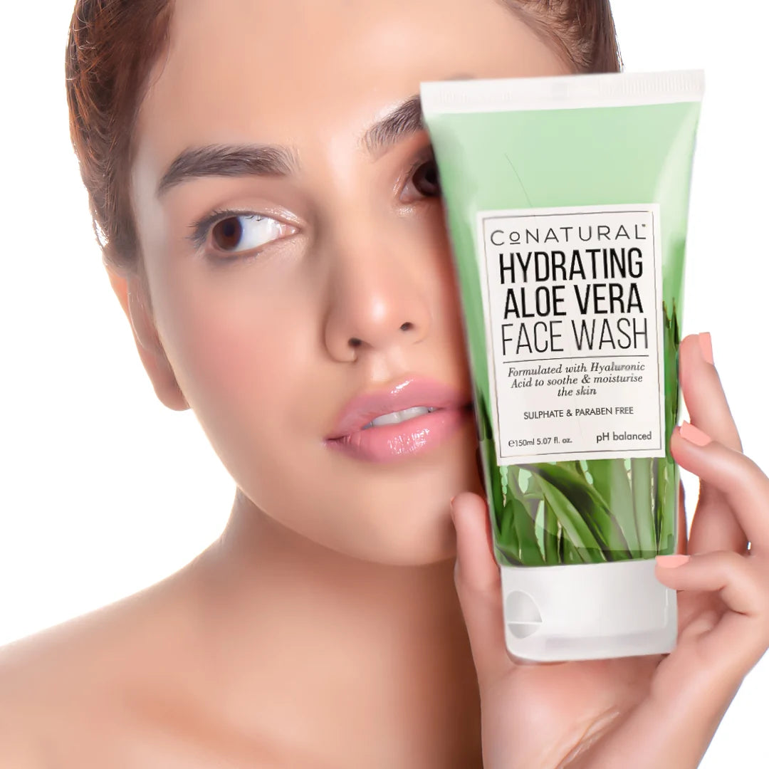 Tube of CoNatural Hydrating Aloe Vera Face Wash on a white background