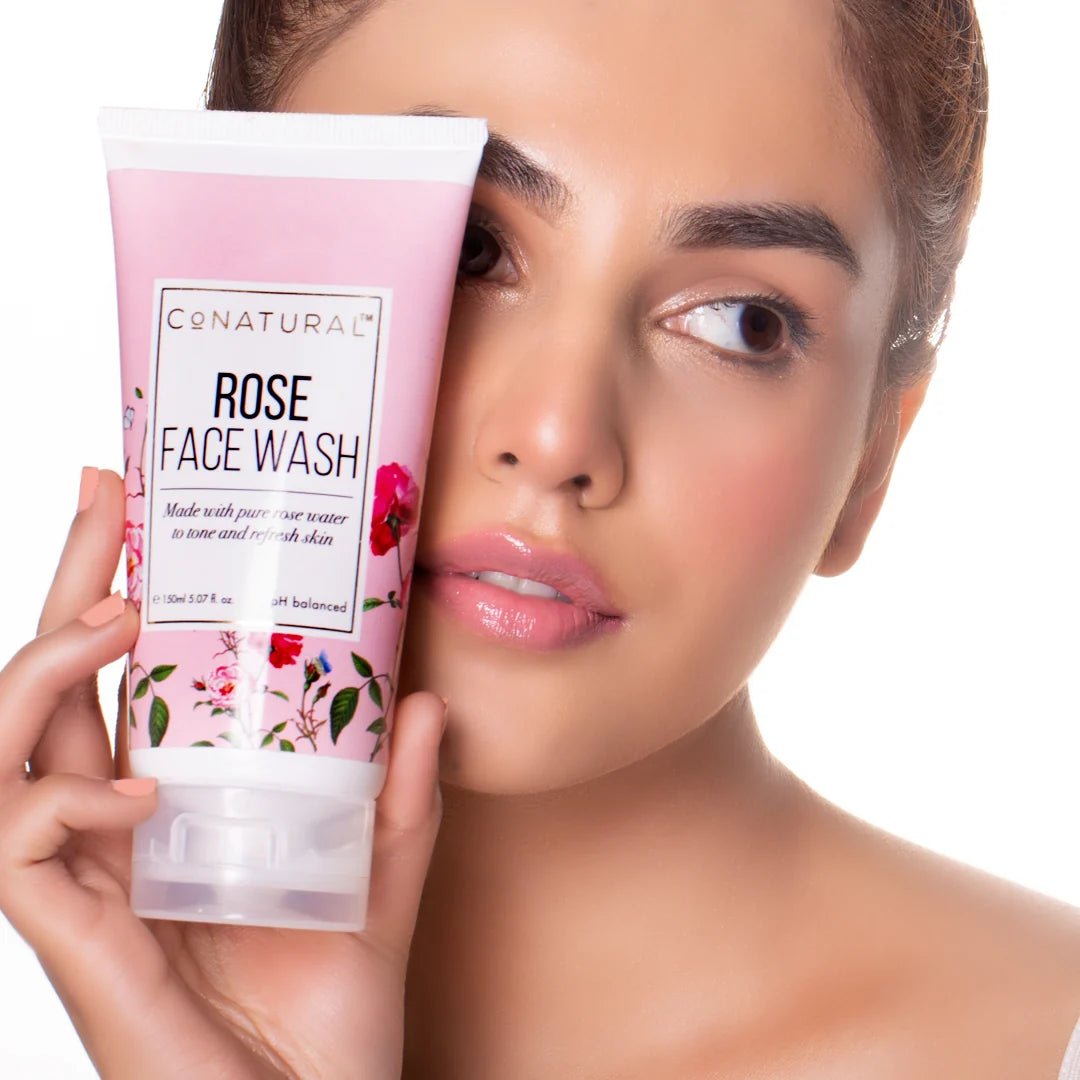 Tube of Conatural Rose Face Wash on a white background