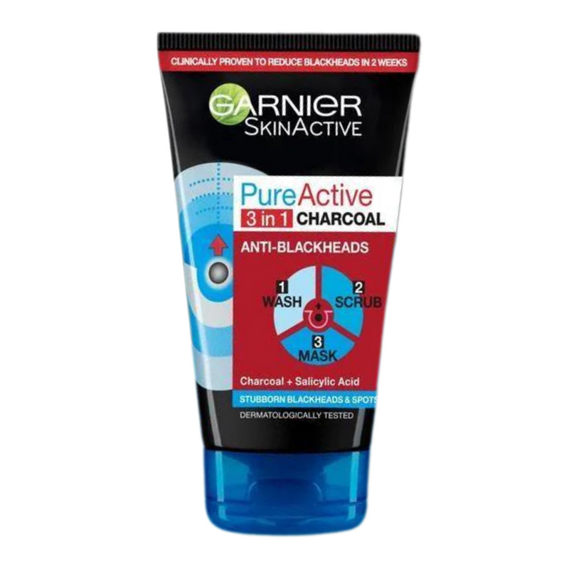 Garnier Skin Active 3 In 1 Charcoal Blackhead Face Wash Scrub 50ml