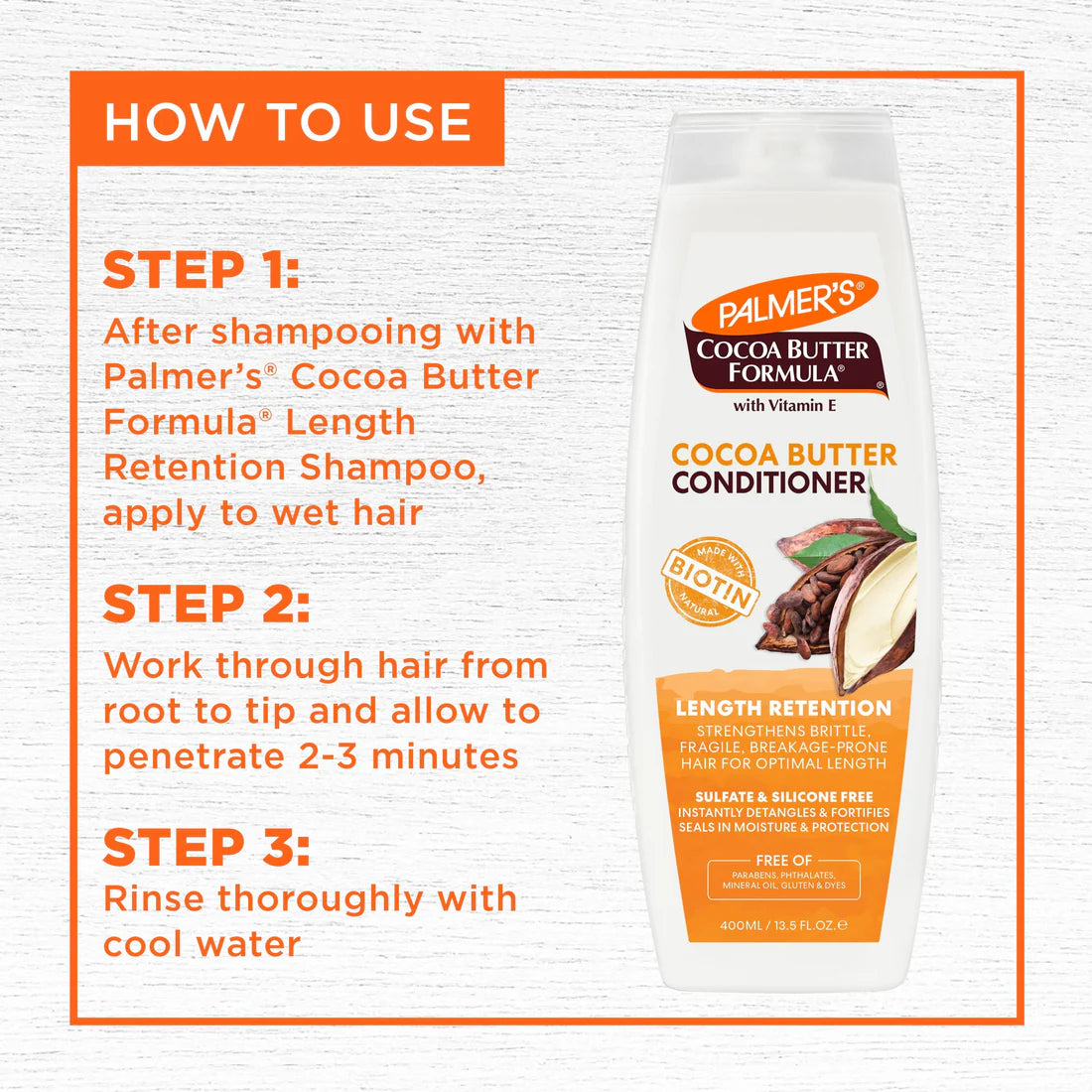 Palmers Cocoa Butter Formula Length Retention Conditioner 400ml how to use