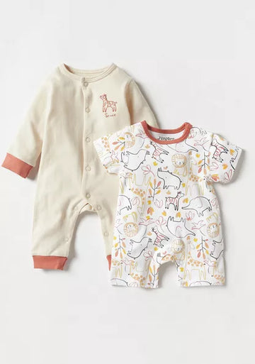 Juniors Printed Sleepsuit and Romper Set (3-6 months)