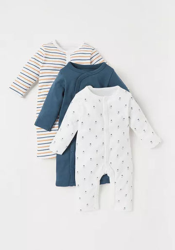 Juniors Long Sleeve Sleepsuit with Button Closure  Set of 3 (9-12 months)