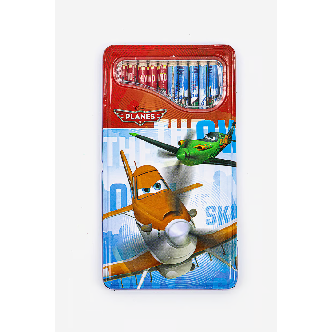 Disney Planes 12 Pieces Color Pencil In Tin Box Orange and Green
