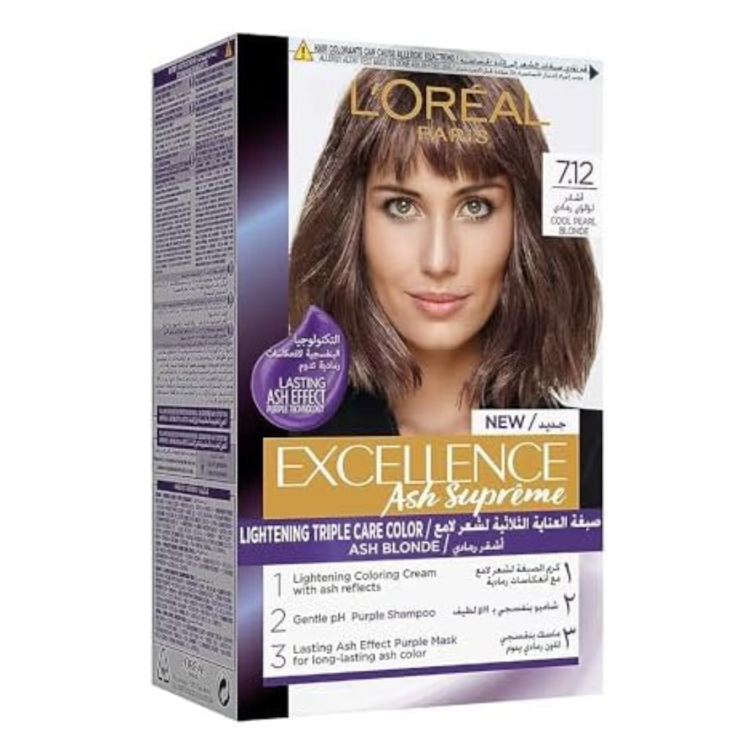 Loreal Paris Excellence Hair Dye With Purple Shampoo And Hair Mask 7.12 Cool Pearl Blonde