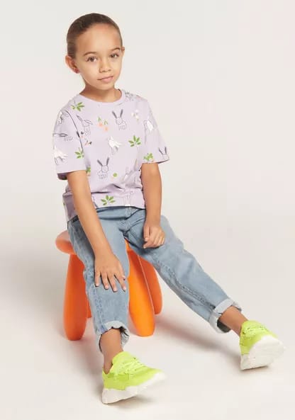 Juniors All-Over Printed Round Neck T-shirt with Short Sleeves (1-2 years)