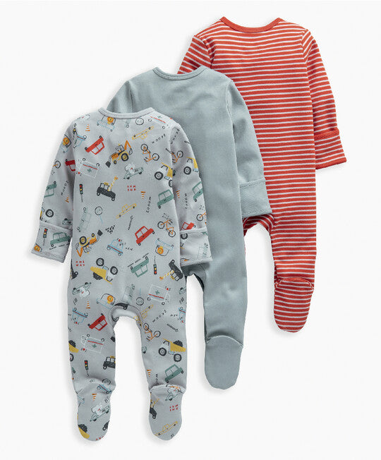 Mamas & Papas Pack of 3 Sleep Suits - Transport  6-9 M