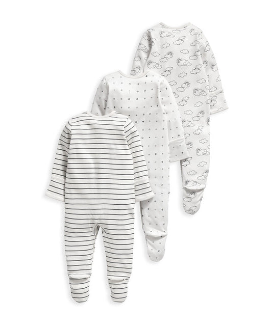 Mamas & Papas Pack of 3 Sleep Suits - Cloud 0-3 M