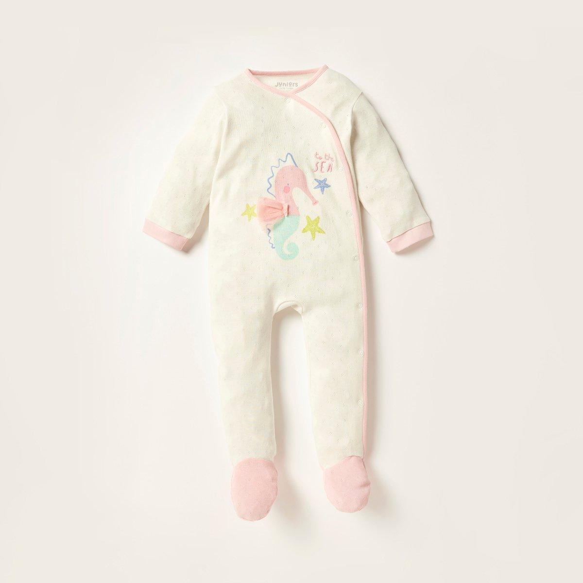 Juniors Printed Closed Feet Sleepsuit with Long Sleeves and Embroidered (12-18 months)