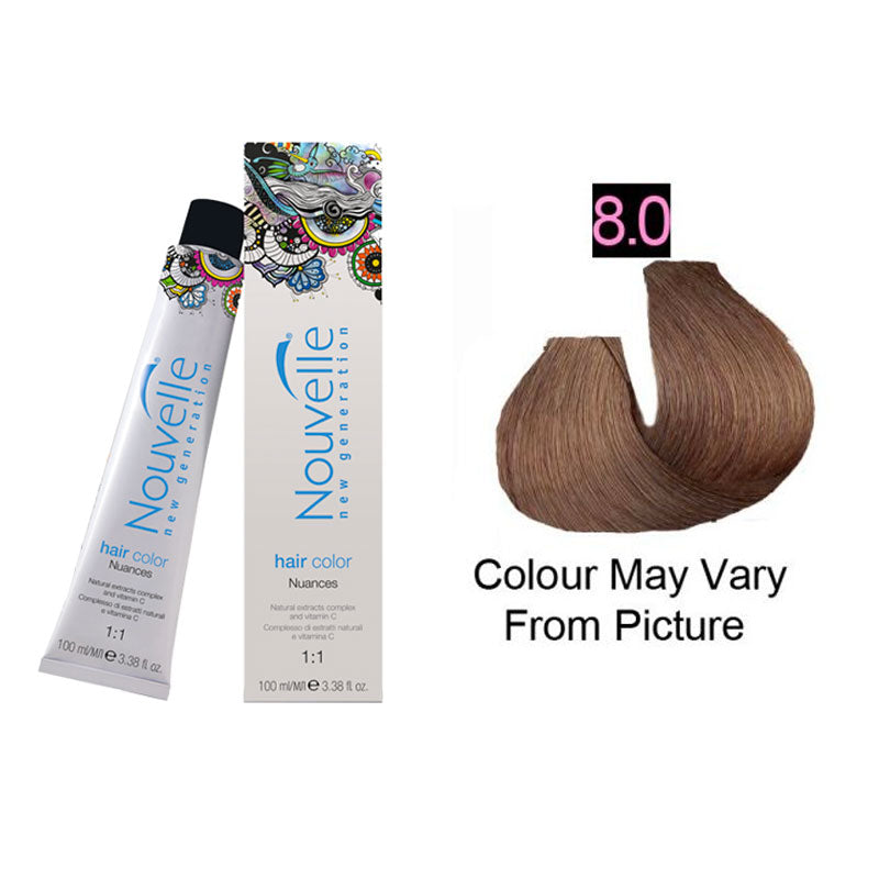 Nouvelle Permanent Hair Color 8.0 Warm Natural Light Blonde 100ml