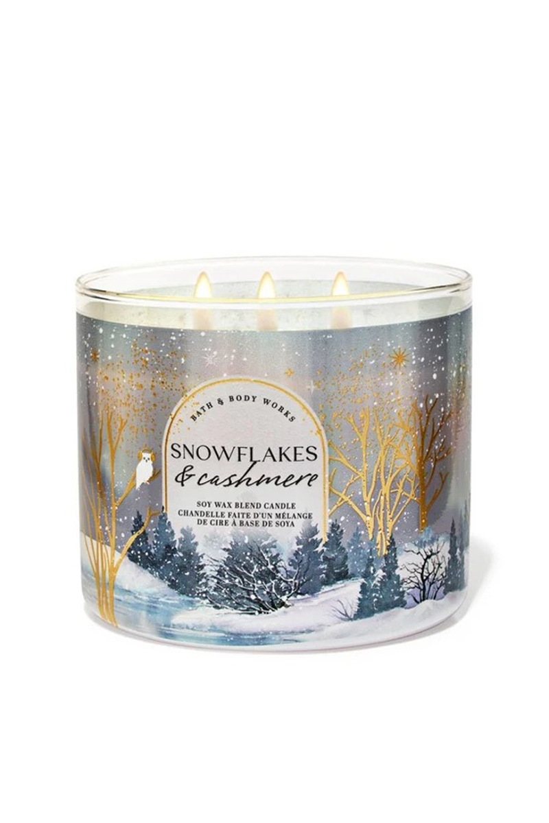 Original Bath Body Works 3 Wick Scented Candle Snowflakes And Cashmereavailble At Beauty Pouch, Best Price In Pakistan