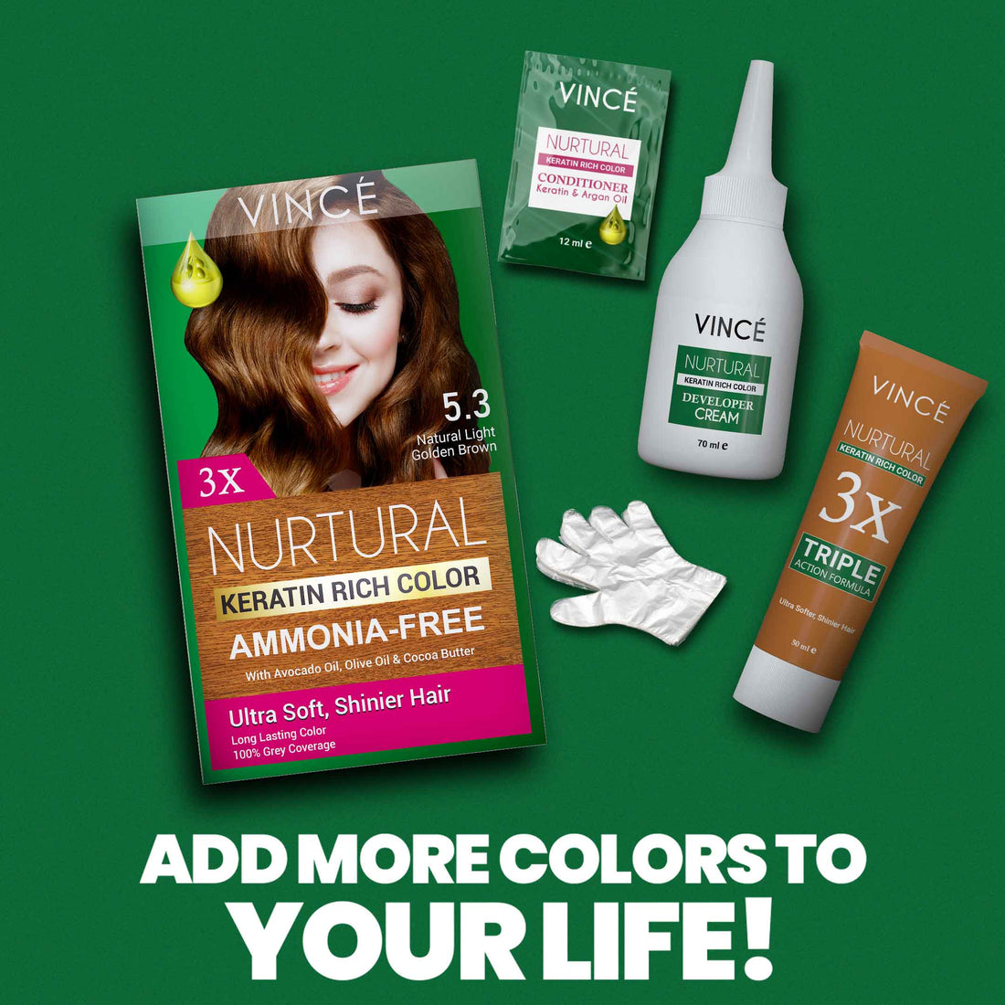 Vince Nurtural Women Hair Color 5.3 Natural Light Golden Brown Kit